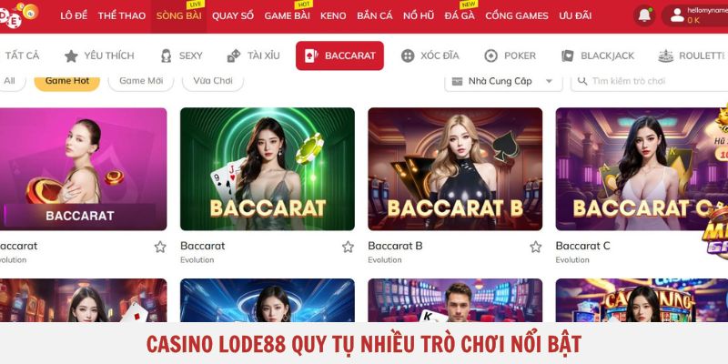 Casino Lode88 quy tụ nhiều trò chơi nổi bật