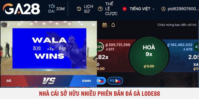 Nhà cái sở hữu nhiều phiên bản đá gà Lode88