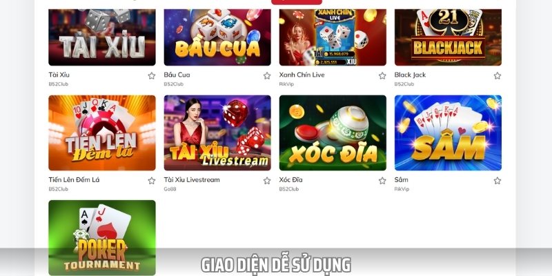 Giao diện của các tựa game bài đổi thưởng tại đây cực kỳ hiện đại