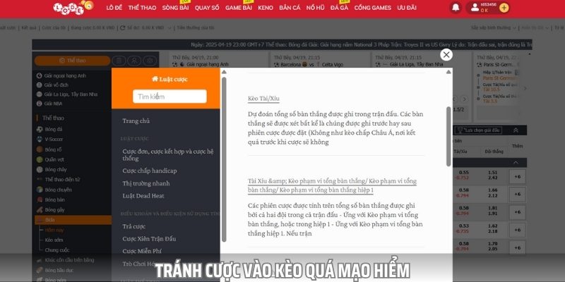 Bet thủ không nên cược vào những tỷ lệ kèo quá mạo hiểm